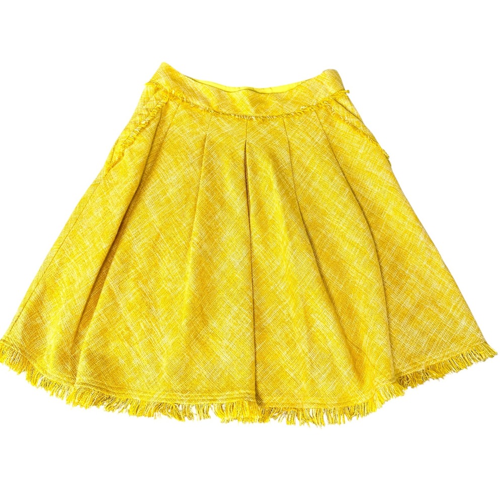 Anthropologie Maeve Buttercup Yellow Tweed Pleated Fringe Skirt Women's Size‎ 6